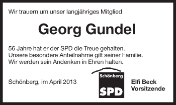 Traueranzeige von Georg Gundel von Pegnitz-Zeitung